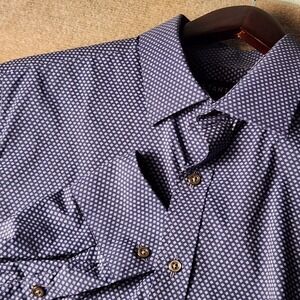 Stantt‎ Mens Dress Shirt Blue Geometric Button Down Classic Fit Long Sleeve